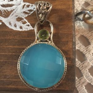 Seaglass blue/green pendant.  925 Sterling silver.